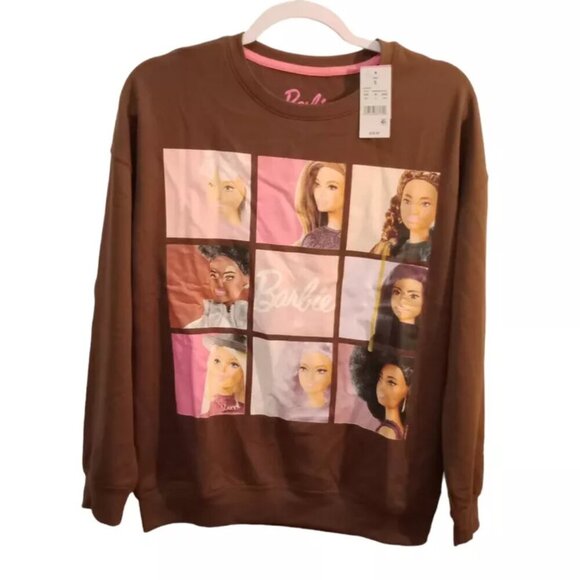Hybrid Apparel Women's Barbie Squares Cozy Graphic Sweatshirt Sz Small Brown - Picture 3 of 3